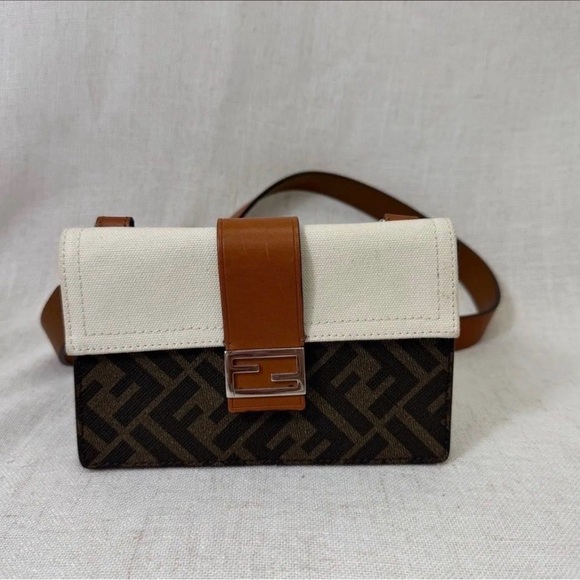 Fendi belt bag Zucca FF 1974 Flat Baguette brown canvas leather crossbody - Picture 7 of 9
